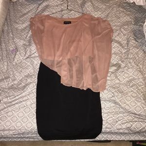 Blush pink dress with attached black skirt